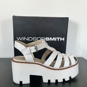 WINDSOR SMITH Fluffy Leather Platform Sandals White (Prada like)